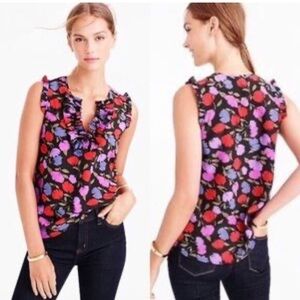 J. Crew Floral Ruffle Sleeveless Margot Blouse - Size 0